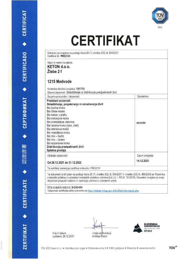 Eko certifikat Keton
